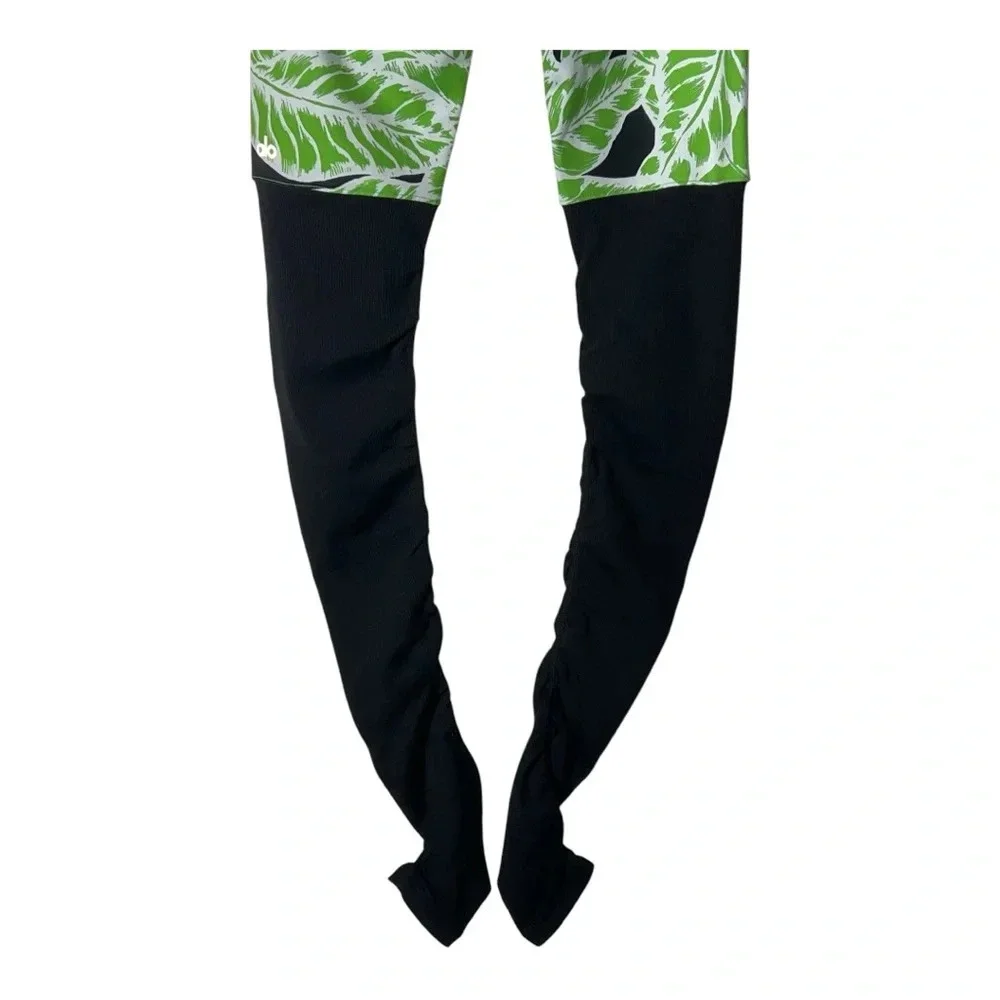 2030. ALO YOGA GODDESS LEGGINGS PRINT PALM SPRING GLOWSTICK BLACK SIZE SMALL NWT